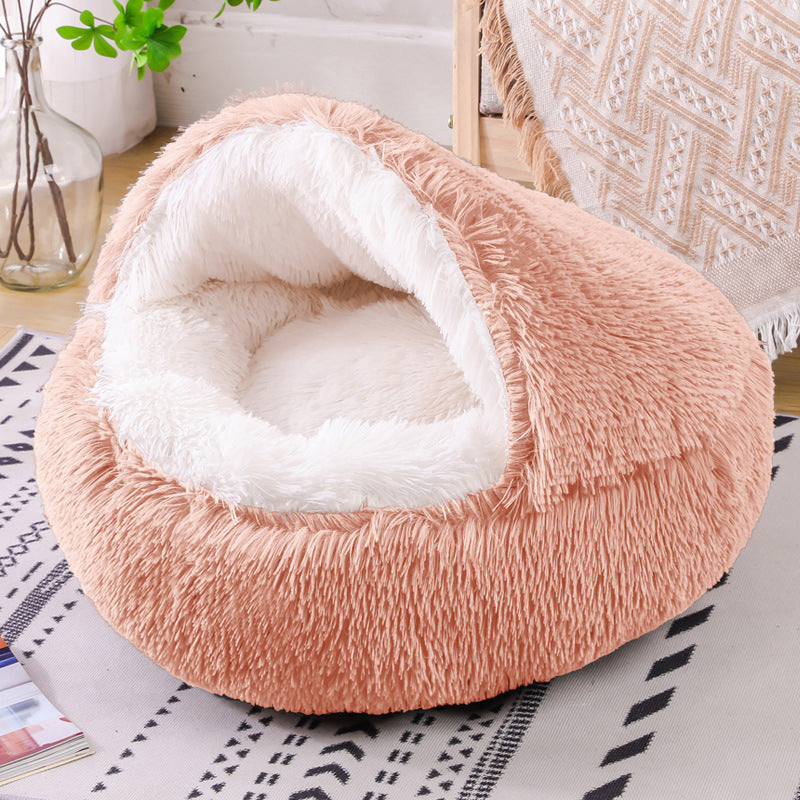 Plush Faux Fur Self Warming Waterproof Semi-enclosed Pet Dog Bed