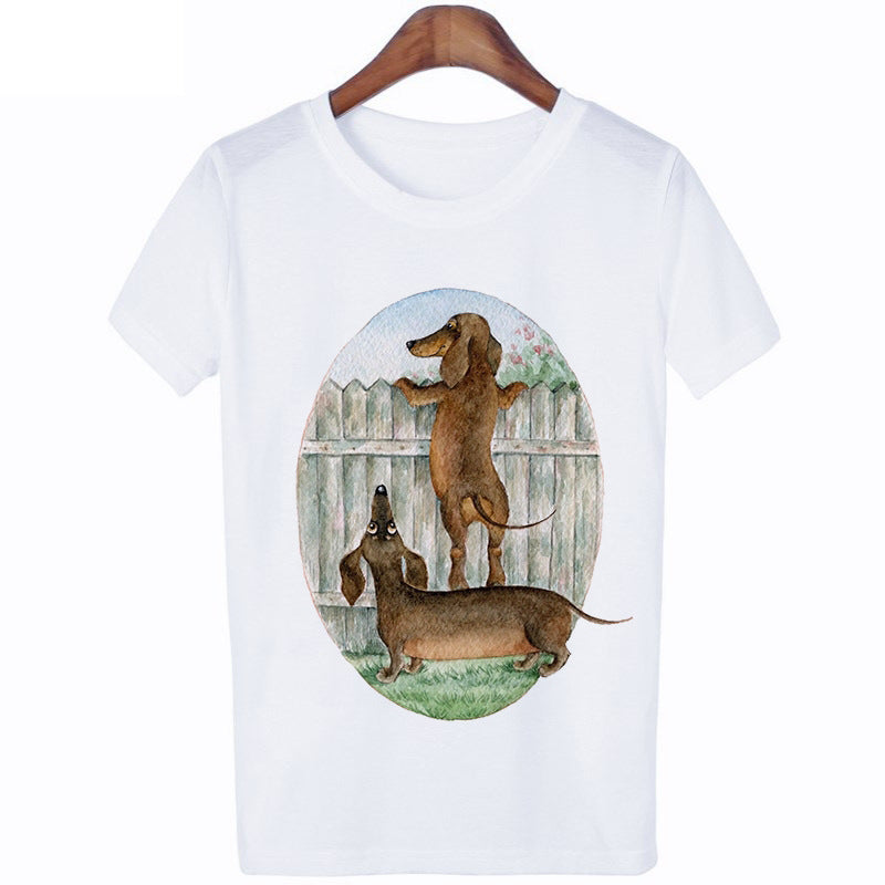 I Love Dachshund Print Women's Short Sleeve Crew Neck Tee-Shirt