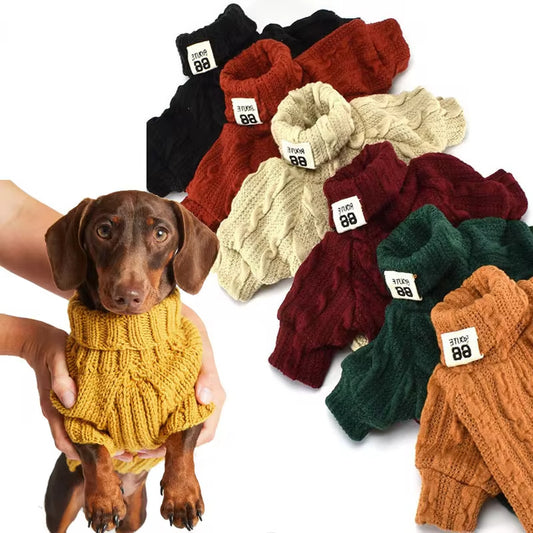 Warm Turtleneck Dog Sweater For Puppy Small to Medium Dogs In Solid Black, Green, Beige, Wine Red, Khaki, orange