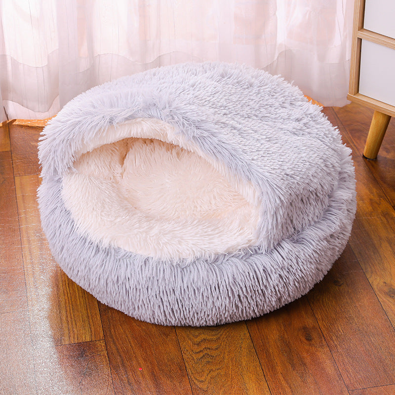 Plush Faux Fur Self Warming Waterproof Semi-enclosed Pet Dog Bed