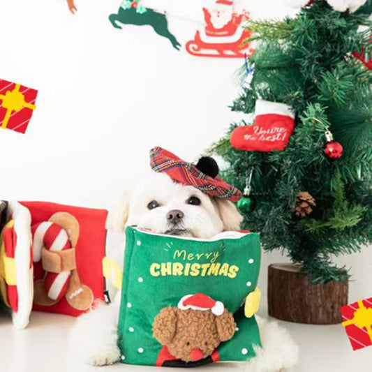 Christmas Cloth Hide a treat Book Pet Dog Chew Toys