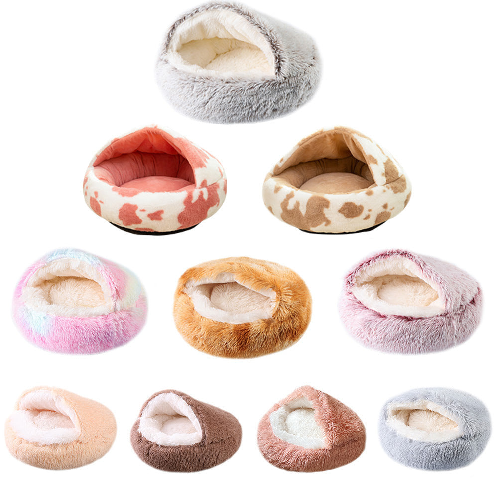 Plush Faux Fur Self Warming Waterproof Semi-enclosed Pet Dog Bed