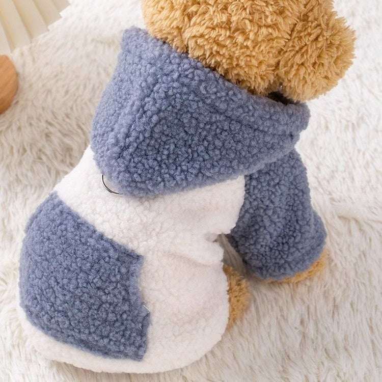 Thick Warm Teddy Cotton Pet Dog Hoodie in Brown and Blue