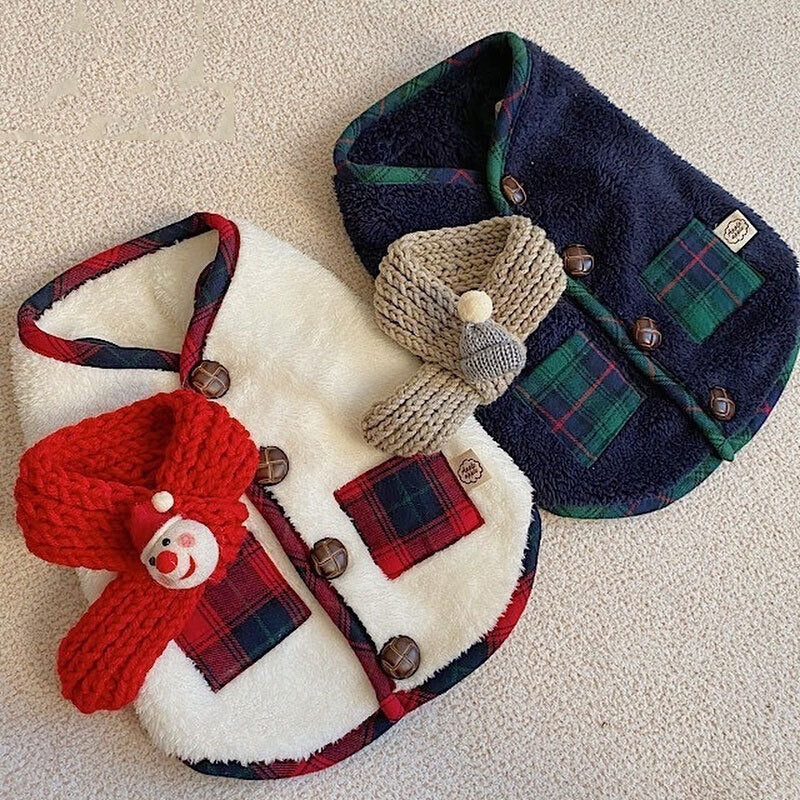 Dog Christmas Fleece Plaid Vest Jacket and Scarf