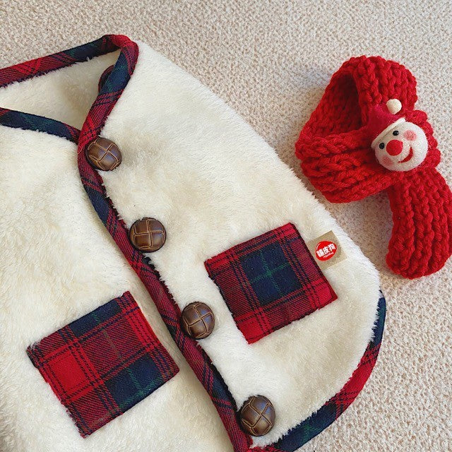 Dog Christmas Fleece Plaid Vest Jacket and Scarf