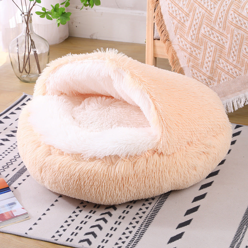 Plush Faux Fur Self Warming Waterproof Semi-enclosed Pet Dog Bed