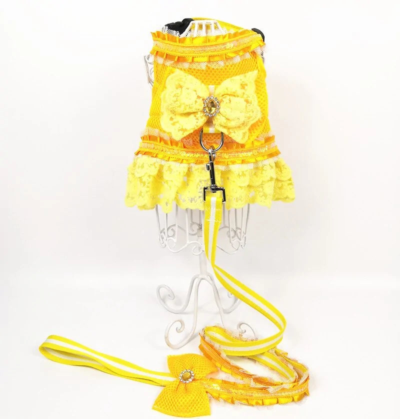 Princess Dog Dress Harness and Leash Set Yellow sold by Poopy and Poops General Pet Store poppyandpoops.ca