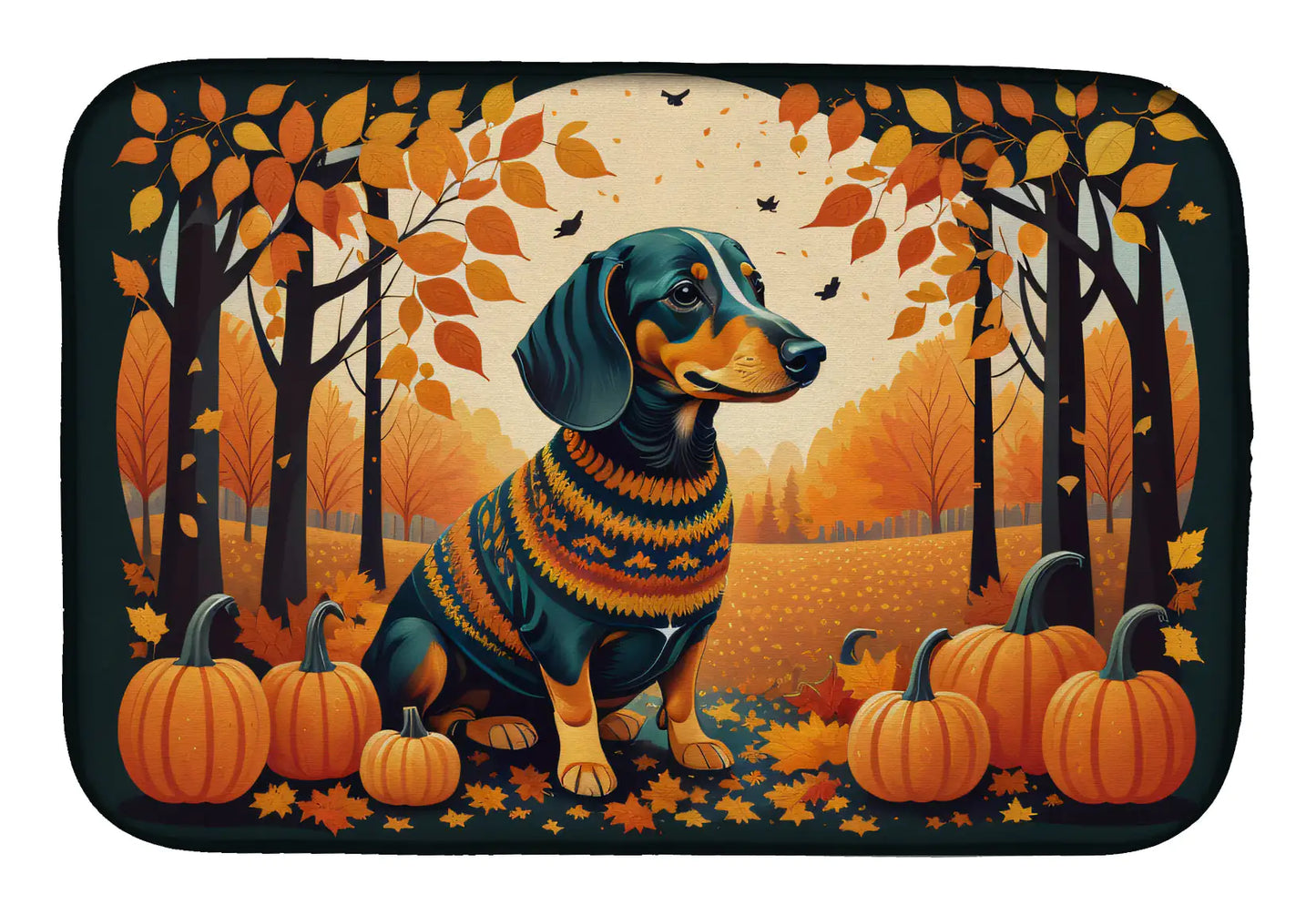 Dachshund Fall Dish Drying Mat sold by Poopy and Poops General Pet Store poppyandpoops.ca