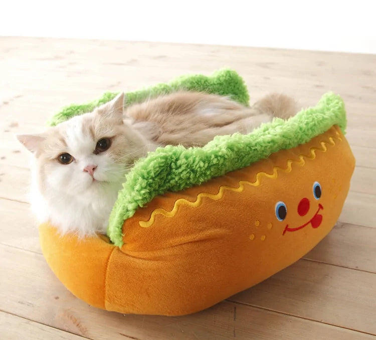 Cute Hot Dog Pet Bed sold by Poopy and Poops General Pet Store poppyandpoops.ca