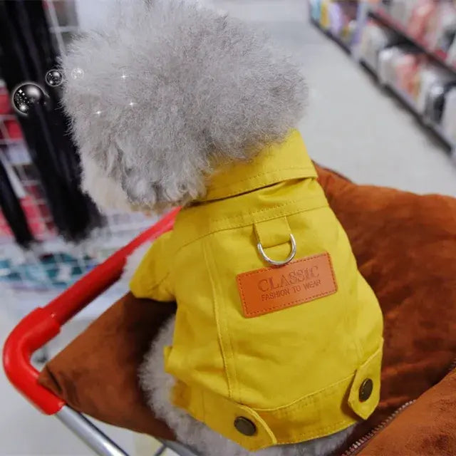 Spring Denim Dog Jacket Yellow sold by Poopy and Poops General Pet Store poppyandpoops.ca