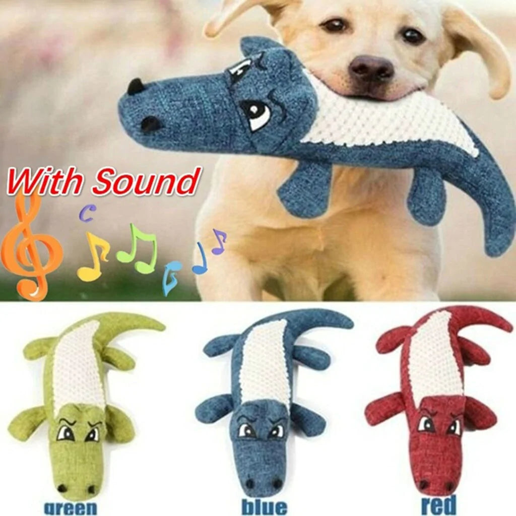 Linen Plush Crocodile Dog Toy: Squeaky Chew for Cleaning Teeth, 1PC sold by Poopy and Poops General Pet Store poppyandpoops.ca