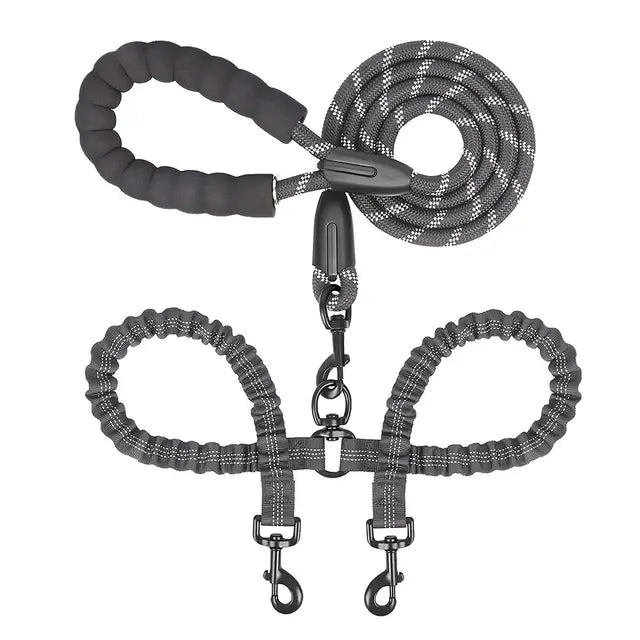 Double Lead Dog Leash Black sold by Poopy and Poops General Pet Store poppyandpoops.ca