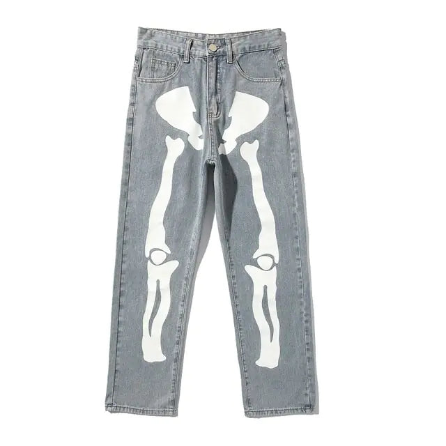 Wide Leg Skeleton Print Jeans Light Blue Large sold by Poopy and Poops General Pet Store poppyandpoops.ca