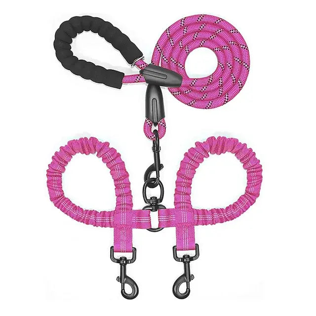 Double Lead Dog Leash Pink sold by Poopy and Poops General Pet Store poppyandpoops.ca