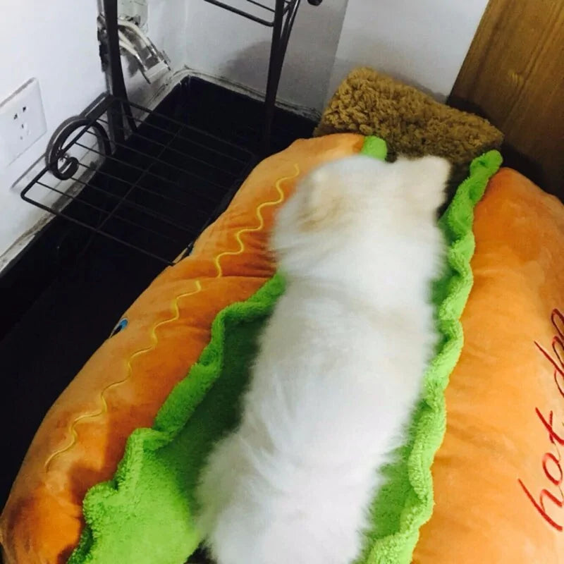 Cute Hot Dog Pet Bed sold by Poopy and Poops General Pet Store poppyandpoops.ca