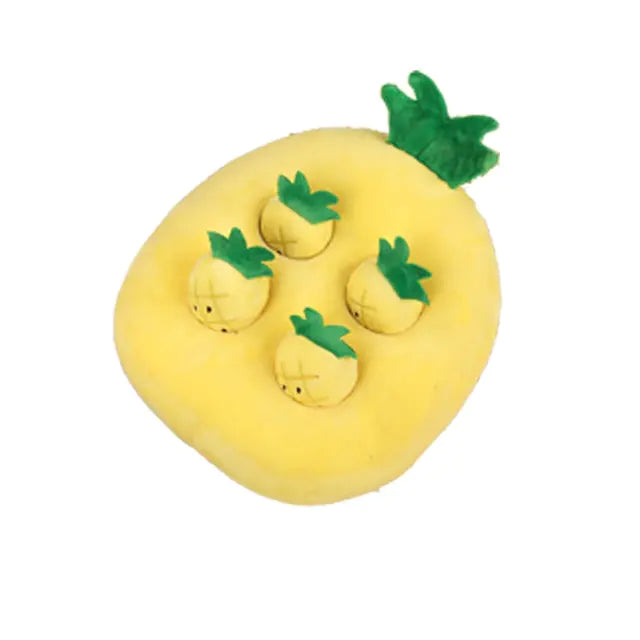 Hide and Seek Plush Pet Chew Toy Yellow Pineapple sold by Poopy and Poops General Pet Store poppyandpoops.ca